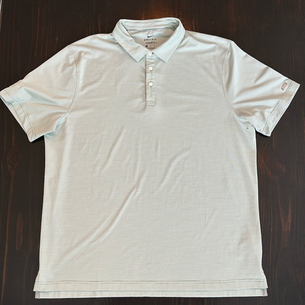 Nike Golf Men’s Polo SZ XL Green with White Stripes with Logo on Sleeve